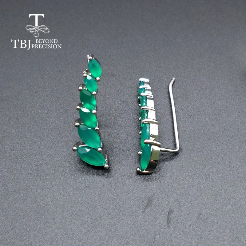 TBJ, серьги с зеленым агатом, натуральный драгоценный камень, простой элегантный дизайн, серебро 925 пробы, хорошее ювелирное изделие для женщин, подарок на годовщина жены