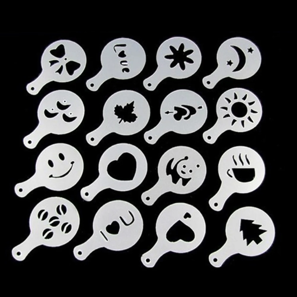 

16pcs/set lastic Cafe Foam Spray Template Coffee Printing Stencils Strew Pad Spray Art Garland Mold