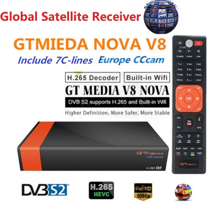 

Receptor Gtmedia V8 Nova built-in WIFI power by freesat v8 super DVB-S2 1 Year Cccam Cline for 1 Year TV Box Same as V9 Super