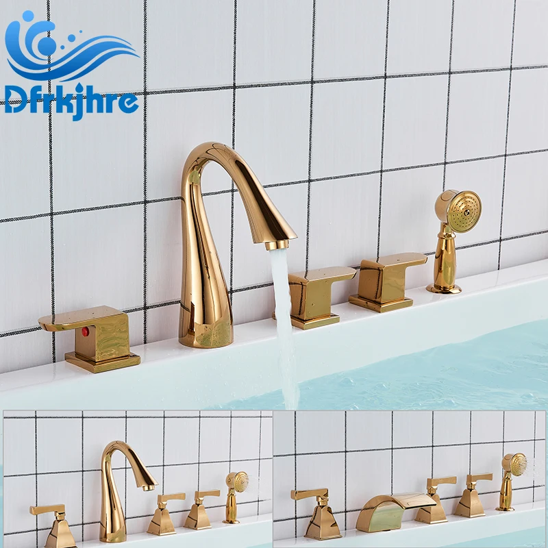 

5 Pcs bathroom Basin Faucet golden Mounted washbasin Hot And Cold Water Faucet