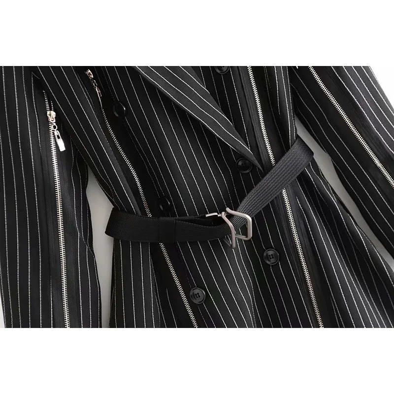 Spring 2019 Suits Brought Long Sleeve Long Jackets Show Thin Double-breasted Stripe Small Suit Sashes OL Women Blazers Spring 2019 Suits Brought Long Sleeve Long Jackets Show Thin Double-breasted Stripe Small Suit Sashes OL Women Blazers