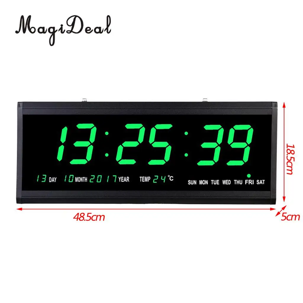  15'' Large Digital Led Wall Clock Watch Calendar Date Day 24H Display Plug in Clock Large LED Screen EU