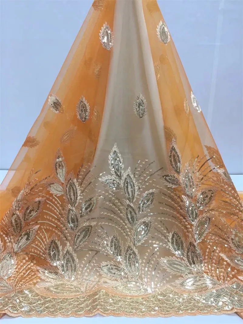 

African Sequin Lace Fabric For Sewing Dress African Wedding Lace African Clothes 2018 French Net Lace Sequin Fabric Orange(YD-4