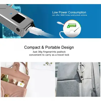 

Mini Keyless Lock Waterproof Biometric Fingerprint Padlock For Suitcase Cabinet Door Silver Suitcase Padlock