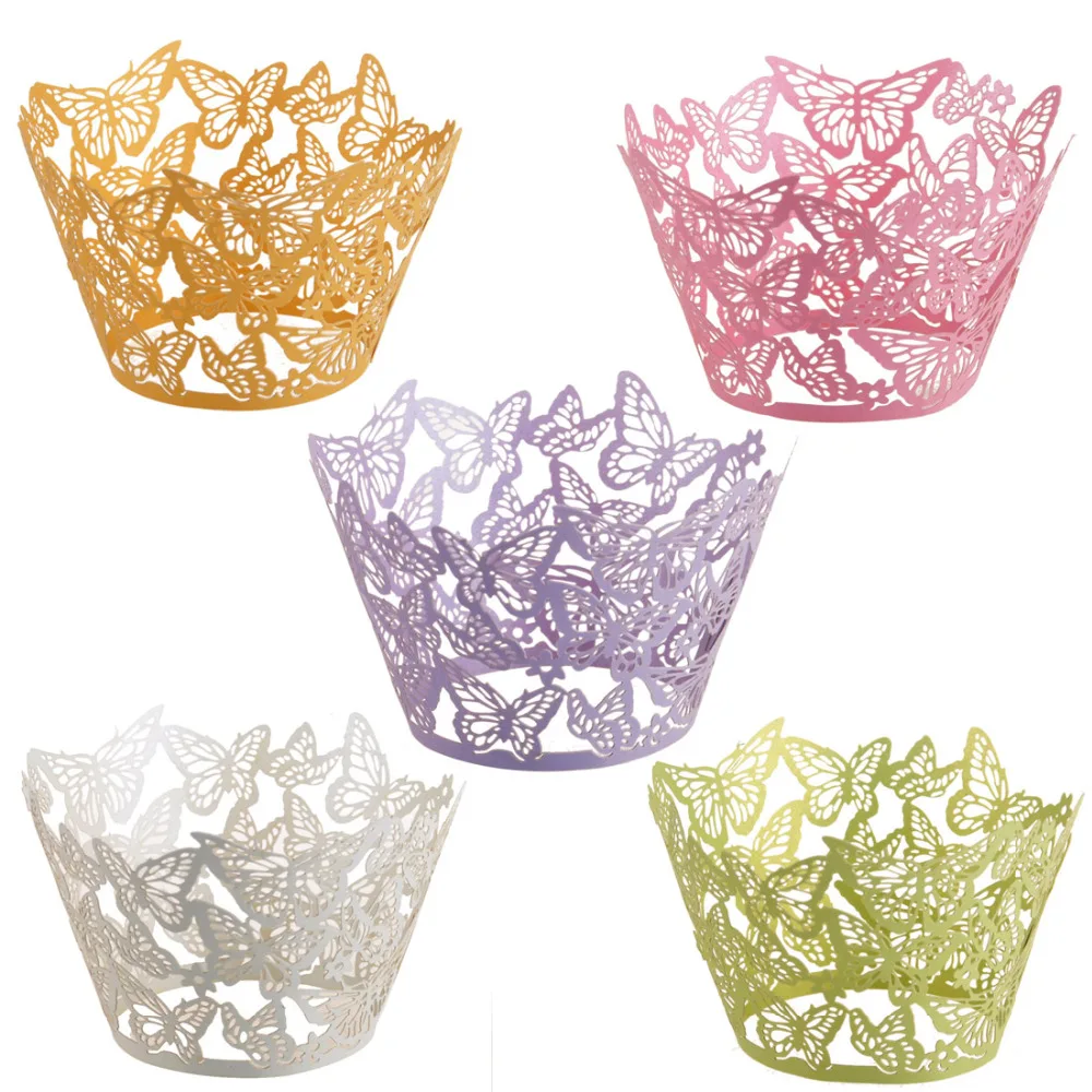 60pcs Laser Cut Butterfly Cupcake Wrapper Muffin Paper Cup Cake Wedding Gift Box Birthday Party