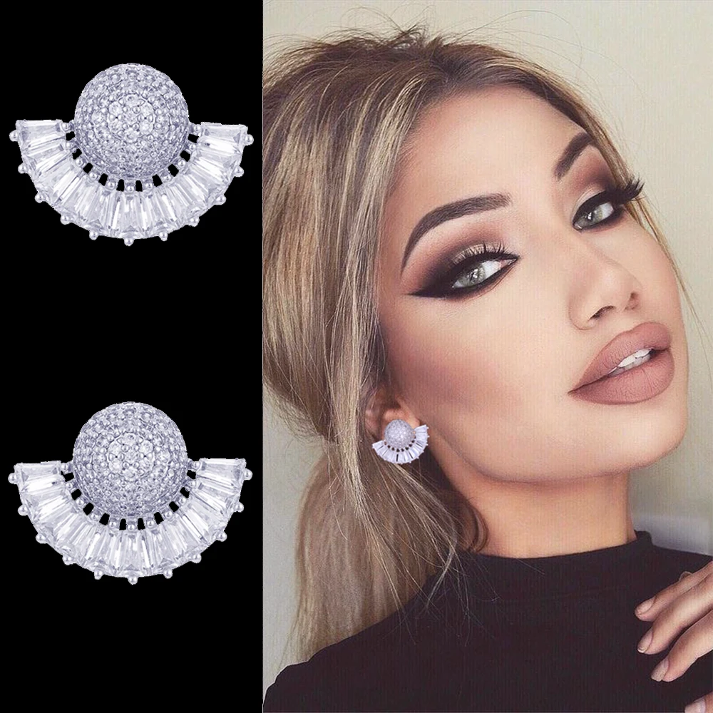 Skup GODKI 21mm moda Trendy połowa okrągła cyrkonia ślub zaręczynowy element ubioru kolczyk biżuteria dla kobiet