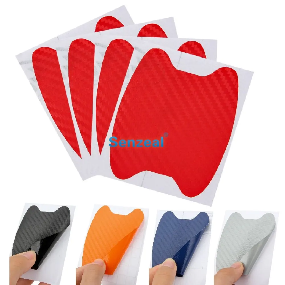 

SENZEAL 4pcs Carbon Fibre Universal 3D Car Door Handle Paint Scratch Guard Car Protective Cover Film Black/Red/Orange/Silver