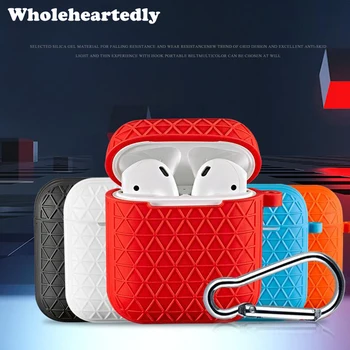 

Grid Silicone TPU Bluetooth Wireless Earphone Case Protective Cover Skin Accessories for Apple Airpods Charging Box with Hook