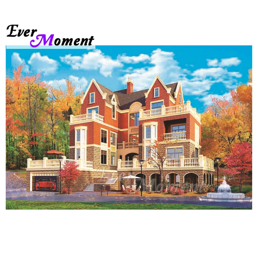

Ever Moment Diamond Painting Building Villa Tree 5D DIY Picture Rhinestone Mosaic Full Square Drill Diamond Embroidery S2F2235