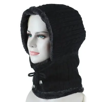 Зимняя вязаная шапка бини мужской шарф Skullies Beanies Зимние шапки для мужчин и женщин шапки Gorras Bonnet маска брендовые шапки - Цвет: black