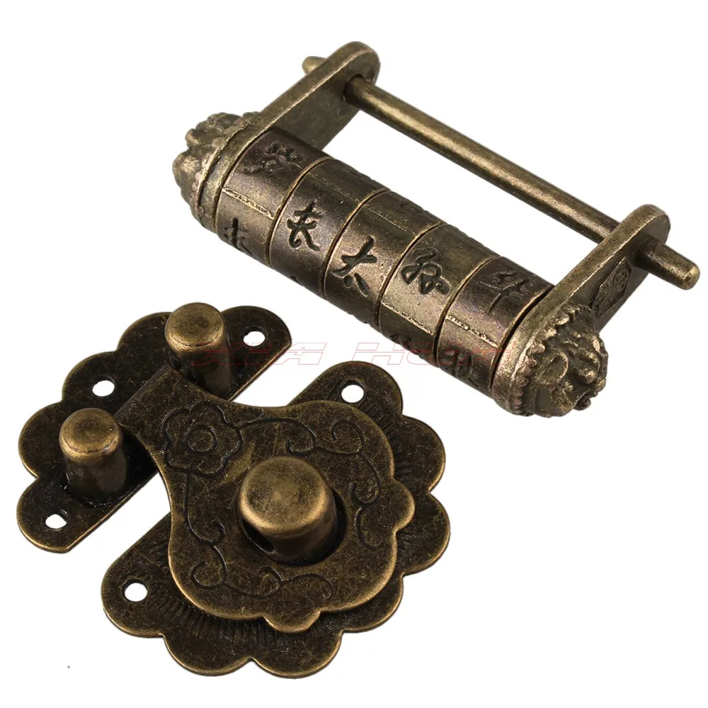 1set Zinc Alloy Antique Chinese Old Style Lock Jewelry Chest Box Code