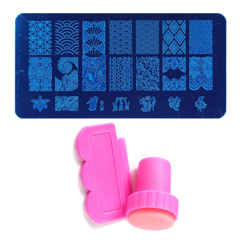 Пластина для стемпинга для нейл-арта лак для ногтей штамп скребок инструменты маникюрный нержавеющий штамп шаблон печать УФ гелевый штамп комплект - Цвет: BBABC04-BBA016
