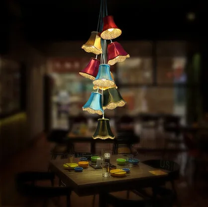

Creative Colorful Bell LED Pendant Light E27*9 American Hanglamp Fixture For Home Lightings Bar Cafe Lampadari Lustre De Cristal