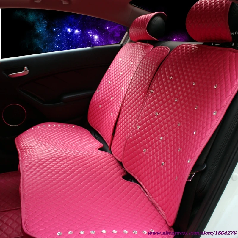 Ladycrystal универсальный чехол для сиденья автомобиля розовая роза искусственная кожа авто чехлы для сидений кристалл горный хрусталь Автомобиль Стайлинг салонные аксессуары