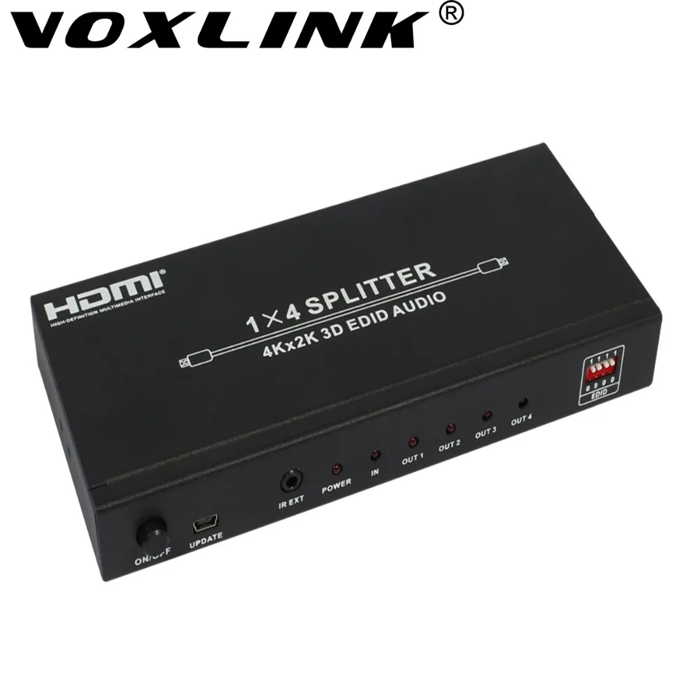 

VOXLINK 4Kx2K HDMI Splitter with Audio Extractor 1x4 1IN 4 OUT HDMI Splitter Converter With EDID Control For HDTV DVD PS3 Xbox