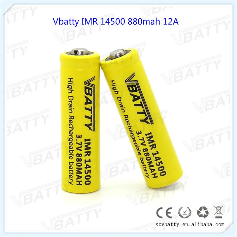 Vbatty IMR 14500 880mah Button top 12A battery Li-ion rechargeable
