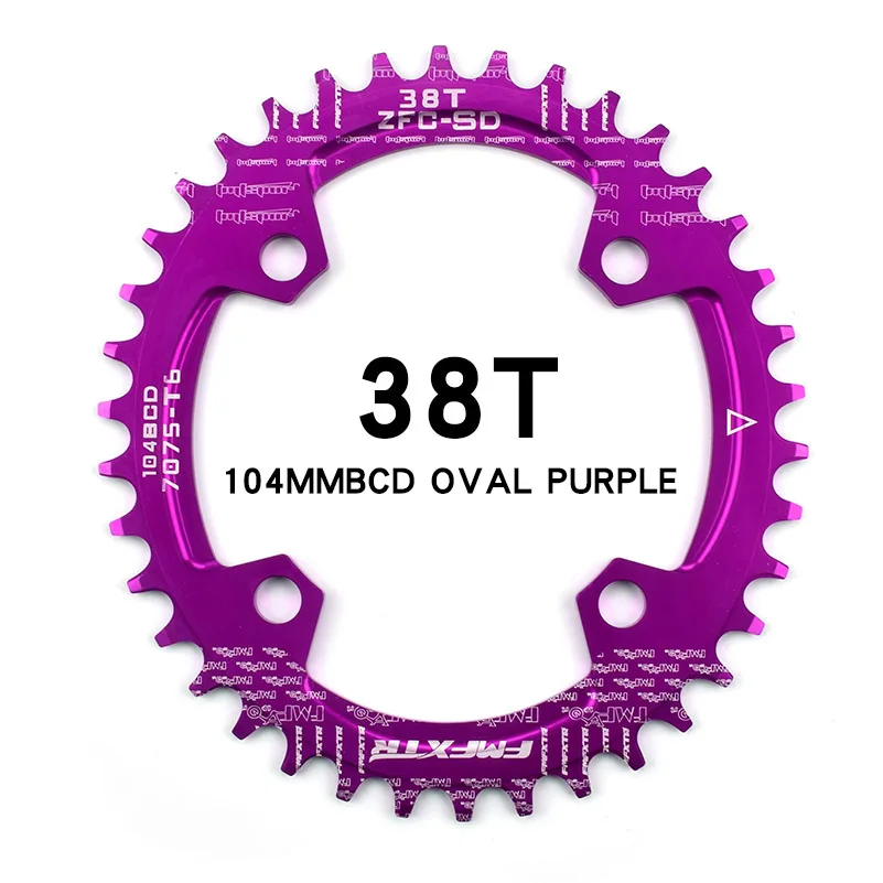 104mmBCD эллиптический горный велосипед с положительными и отрицательными зубцами диск 96 с одной скоростью 32T 34T 36T 38T велосипедный однодисковый - Цвет: oval104BCD purple38T