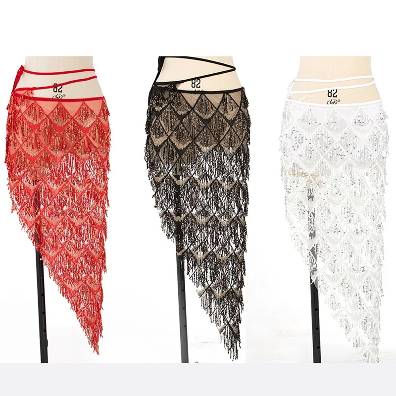 

3 colors woemen new adult tassel sequins Indian dance fishtail skirt practice show belly dance skirt