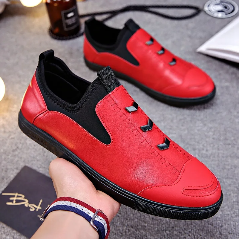 Conduite Noir rouge Hommes Couleurs Casual Bout De Nouveau Mélangées Appartements Rond Chaussures 2018 Slip Garçons Mocassins Paresseux Mode Plates Cuir Sur En pRwq61cR