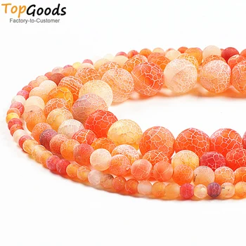 

TopGoods Natural Stone Beads Orange Frosted Weathered Onyx Agate Round LooseDIY Women Bracelet Handmade Jewelry 4 6 8 10mm