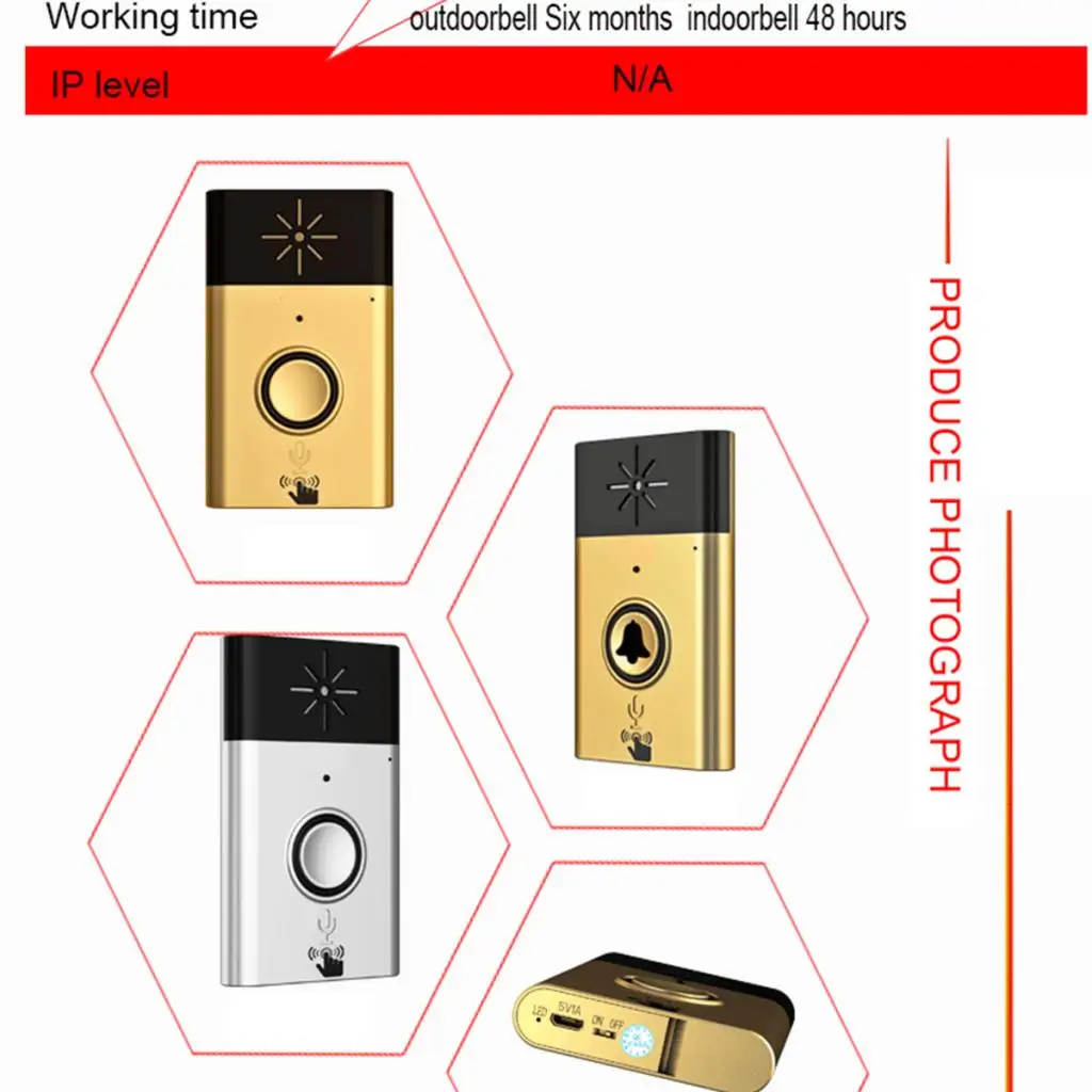 200M Range Wireless Doorbell Golden Door Chime Song with Sound Voice Intercom 200M Range Wireless Doorbell Golden Door Chime Song with Sound Voice Intercom