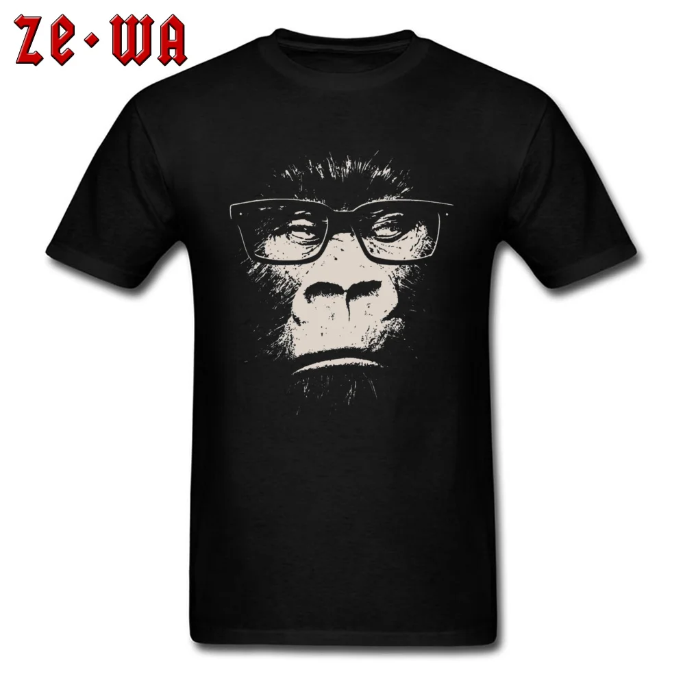 Hipster Gorilla With Glasses 18635 100% Cotton Tees for Men Street T Shirts Fashionable Rife Crew Neck Tees Short Sleeve Hipster Gorilla With Glasses 18635 black