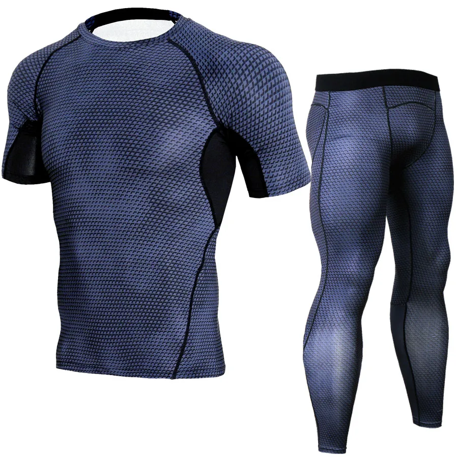 ММА Dry Fit Compression спортивный костюм Для мужчин Фитнес Колготки для новорождённых Рубашки с короткими рукавами комплект тренажерные залы Crossfit