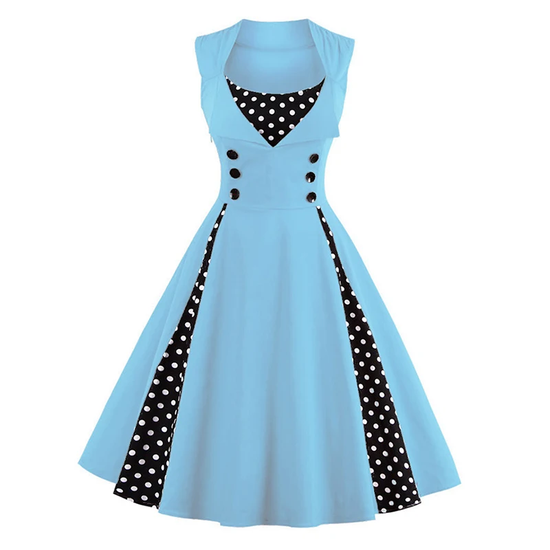 Buy Cheap M-5XL Women Robe Pin Up Dress Retro 2017 Vintage 50s 60s Rockabilly Dot Swing Summer female Dresses Elegant Tunic Vestido