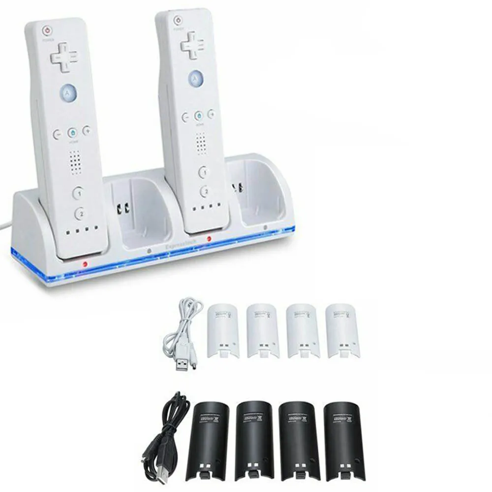 4x 2800mAh Battery Charger Docking Station Charger Charging Station for Nintendo Wii
