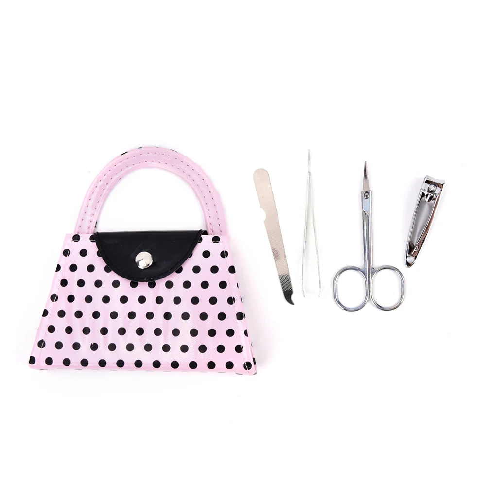 Fashion Pink Dot Purse Manicure Pedicure Scissor Tweezer Nail Clipper