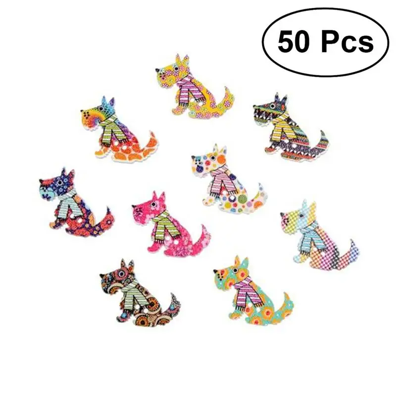 

50pcs Cute Wooden Buttons Scottie Dog Shaped 2 Hole Painted Buttons For Kids Sweaters Or Crafts