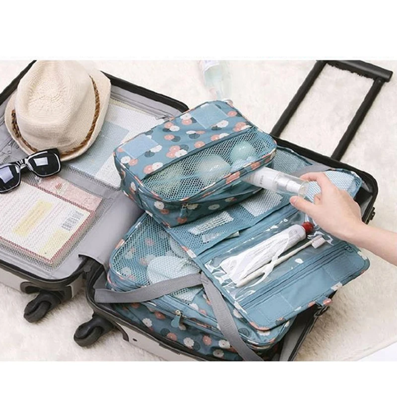 

Portable Hanging Cosmetic Organizer Case Flower Printed Makeup Storage Bag Travel Toilet Wash Bag Organiser 838502