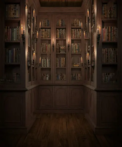 مكتبة غامضة شمعة الإضاءة خمر الكتب رف خزانة صورة خلفية الكمبيوتر طباعة جدار خلفية