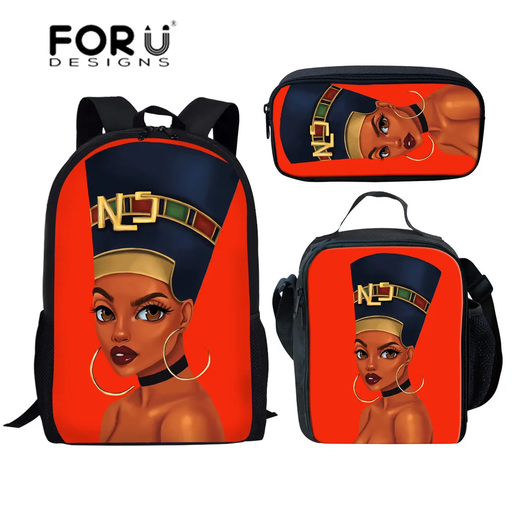 FORUDESIGNS школьные сумки для детей 3 шт./компл. школьная сумка-рюкзак дети черный девушка необычный принт школьный ученическая сумка с наплечным ремнем - Цвет: YQ4105CGK