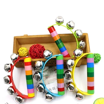 

1pc Random Color Wooden Stick Toys Jingle Bells Rainbow Hand Shake Bell Rattles Baby Kids Educational Toys For Children toy