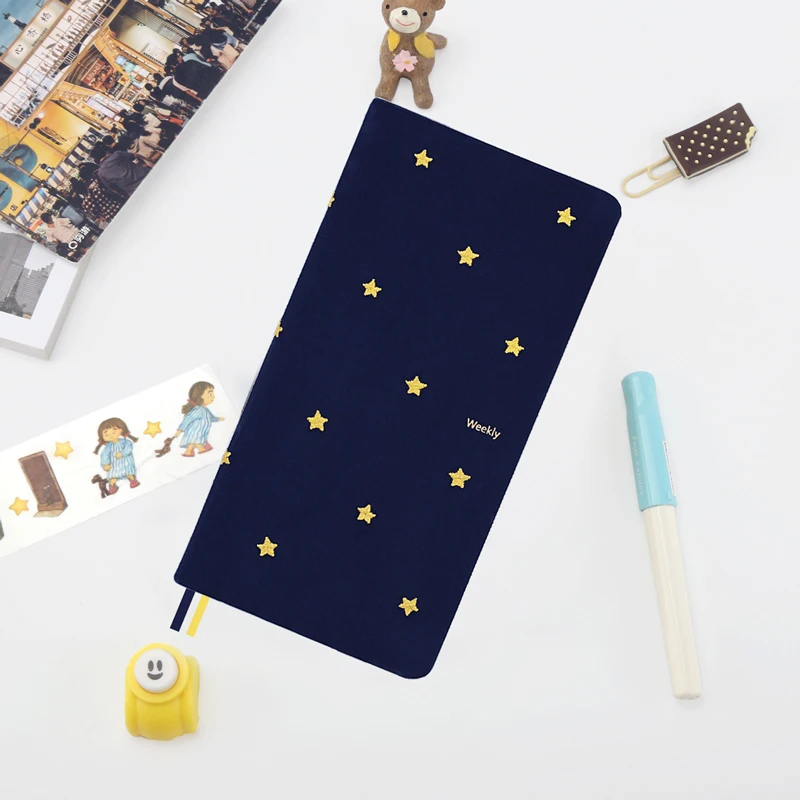 Kinbor Kawaii Stars Student's A5/A6 Notebook Travel Journal Diary Weekly Planner Notepad Agenda School Office Supplies - Цвет: weekly