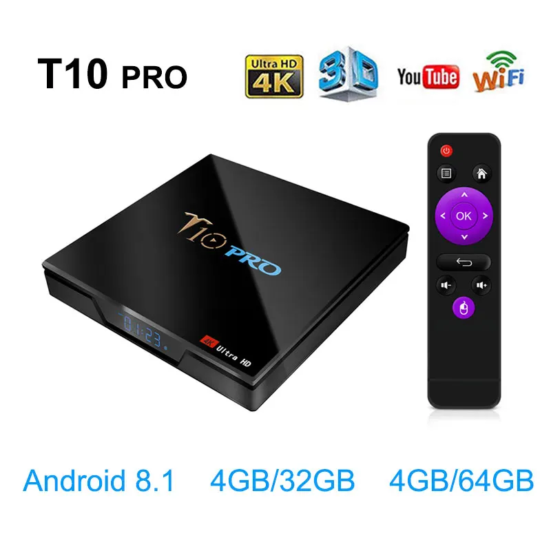 

2019 NEW T10 Pro TV Box Amlogic S905X2 2.4G/5G Dual WiFi BT4.1 Android 8.1 USB3.0 4K HD2.0 Smart set-top Box PK Mi Box MX10