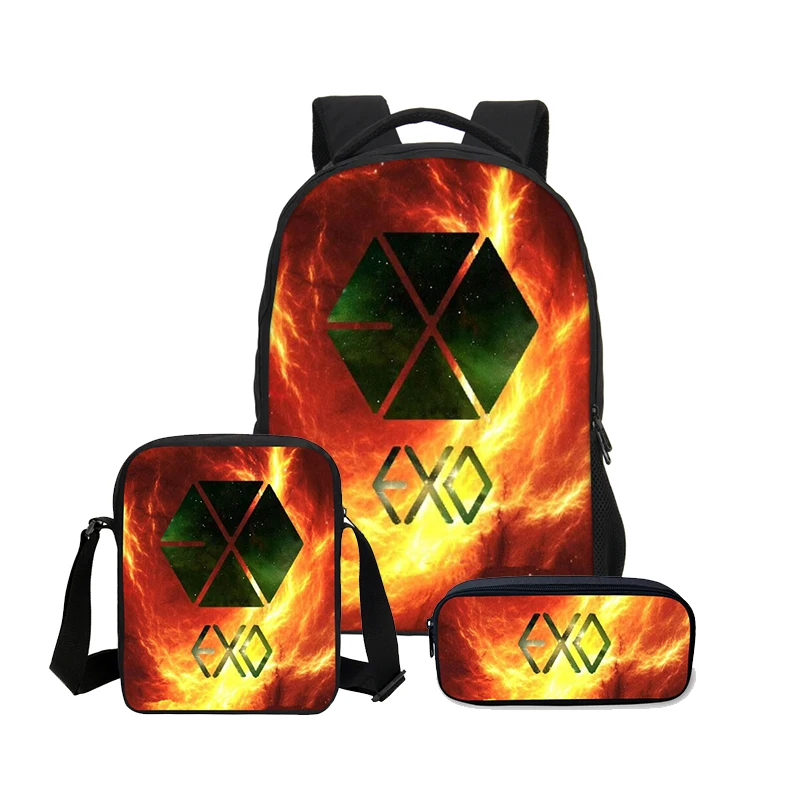 

3Pcs/Set Portfolio Backpack For Boys Girls Fashion Luxury Famous EXO Letter Pattern Bookbag School Bag Rucksack Mochila Escolar