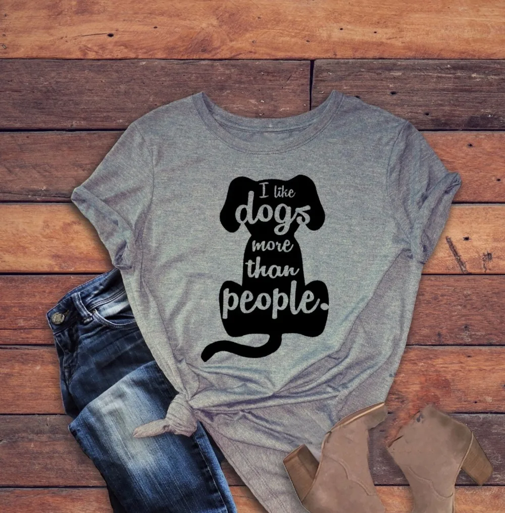 Футболка женская с надписью I like dog more than people | Женская одежда