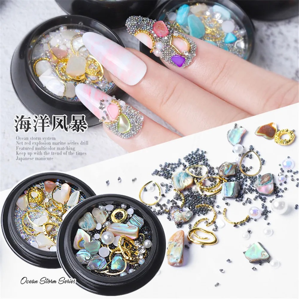 

1Box 3D Ocean Storm Rhinestones Diverse DIY Micro Crystal Sand Shell Metal Jewelry Mix Nail Art Decorations
