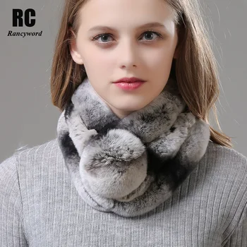 

[Rancyword] Winter Women Scarf Ring Real Rex Rabbit Fur Neckerchief Warm Natural Fur Collar Scarves Women 2018 RC1382