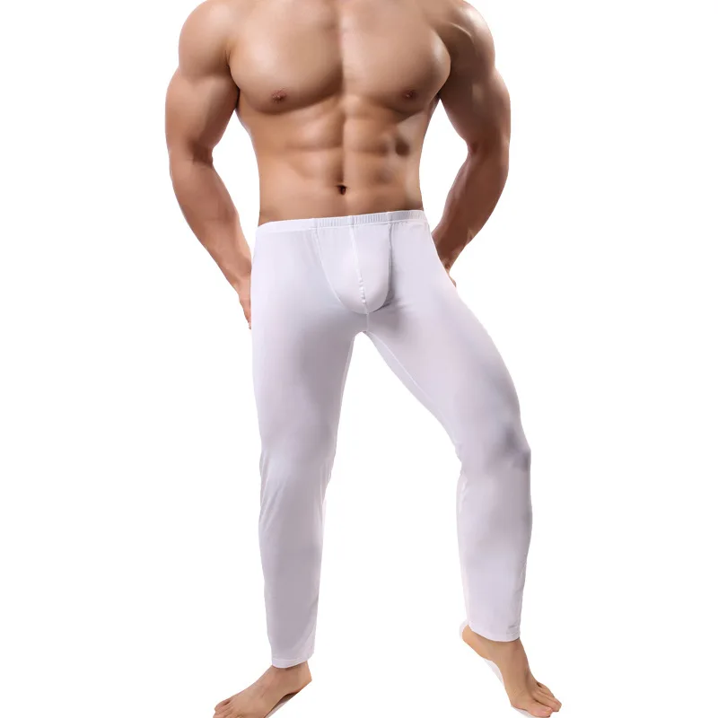 Мужские брендовые сексуальные кальсоны Homme Lce, шелковые домашние пижамы, леггинсы, штаны для спортзала, спортивные обтягивающие штаны, лосины, нижнее белье - Цвет: white