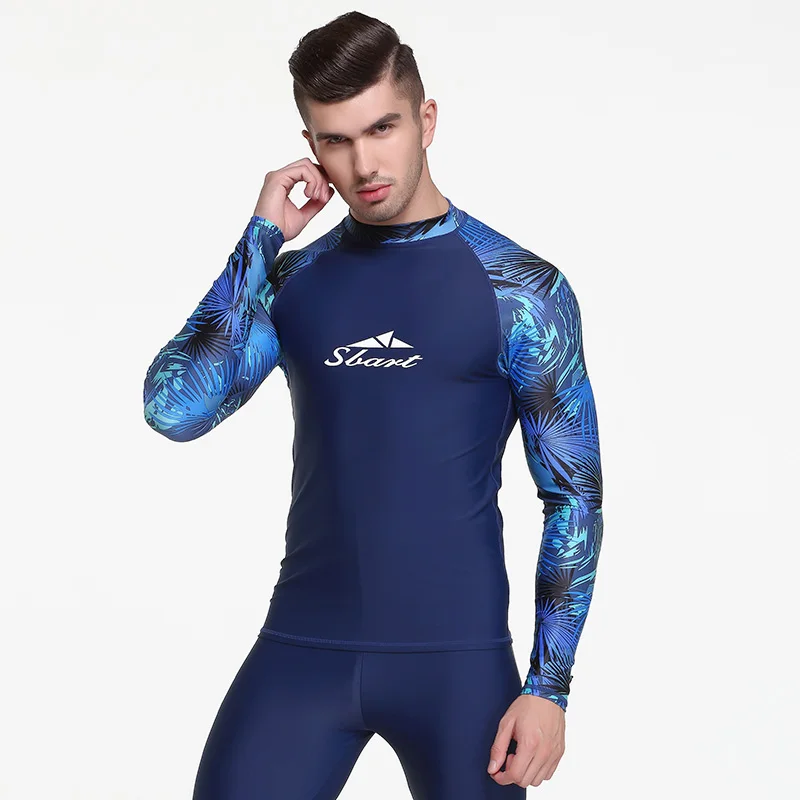 Sbart мужской длинный рукав Рашгард для водных видов спорта рубашка УФ Защита от солнца UPF 50+ Плавание ming серфинг Топ базовый слой кожи для Гидрокостюма синий - Цвет: 775