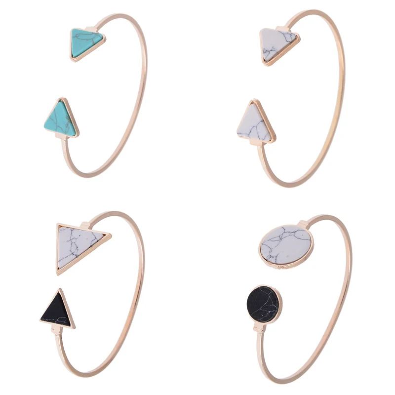 Женский Открытый браслет с натуральным камнем винтажный треугольный золотого