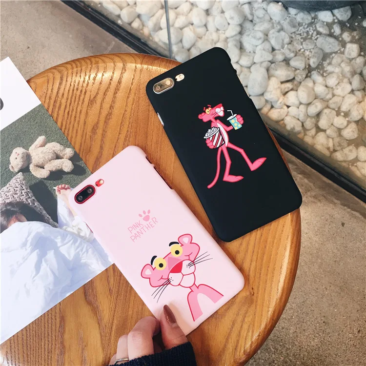 

2019 new Pink Panther Half pack Phone Cases for IPhone 6 Xs XS MAX XR 6s7 8 plus Cover pink\black cute animal pc hard Fundas