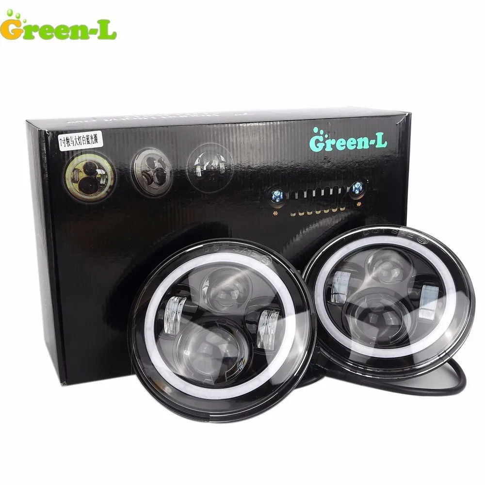 

2x 7inch 4 Colors LED Headlight Bulbs For Jeep Wrangler JK FOR Harley LED Moto high/low Beam light LED Angel Eyes for Motorcycle