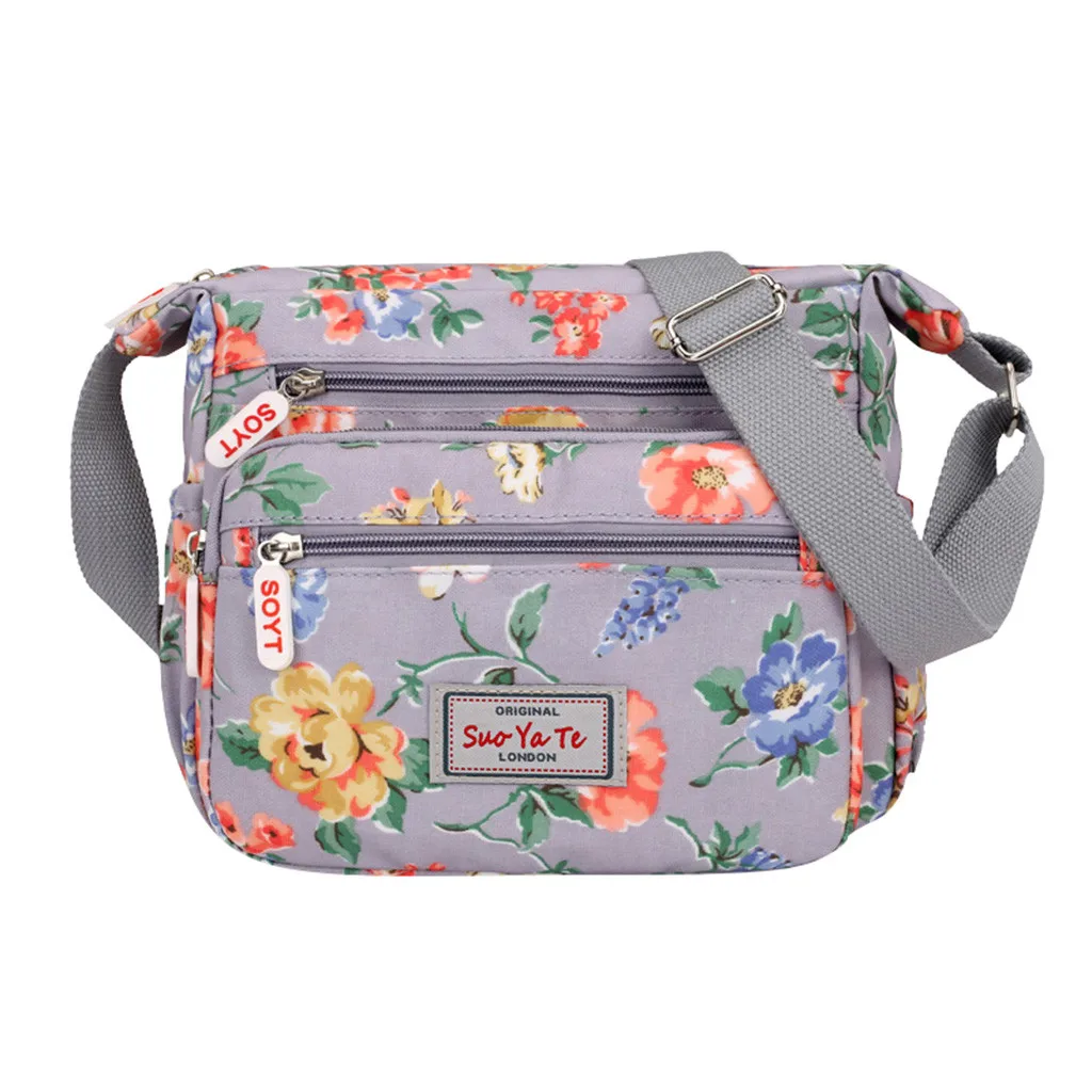 Aelicy женские модные нейлоновые сумки через плечо на молнии с цветочным принтом, сумка-мессенджер, новинка,, многофункциональная сумка для путешествий - Цвет: Gray