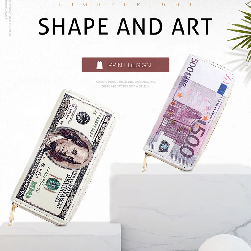 Novelty Chic US Dollar Zipper PU Leather Wallet Purse for Men and Women Fashion Long Durable