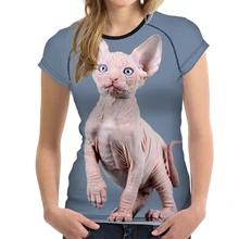 Forudesigns Для женщин спортивные футболки канадский голая кошка печать Бег короткий рукав Футболки Фитнес женской одежды Футболки-топы