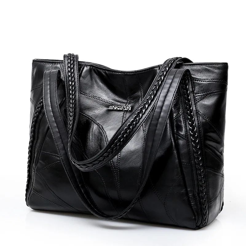 Goede Vrouwen Tote Tas Echt Schapenvacht Patchwork Casual Hand Tassen Grote Capaciteit Vrouw Schoudertas Grote Dames Boodschappentassen 2018